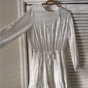 Zara White 100% Cotton Embroidered Dress